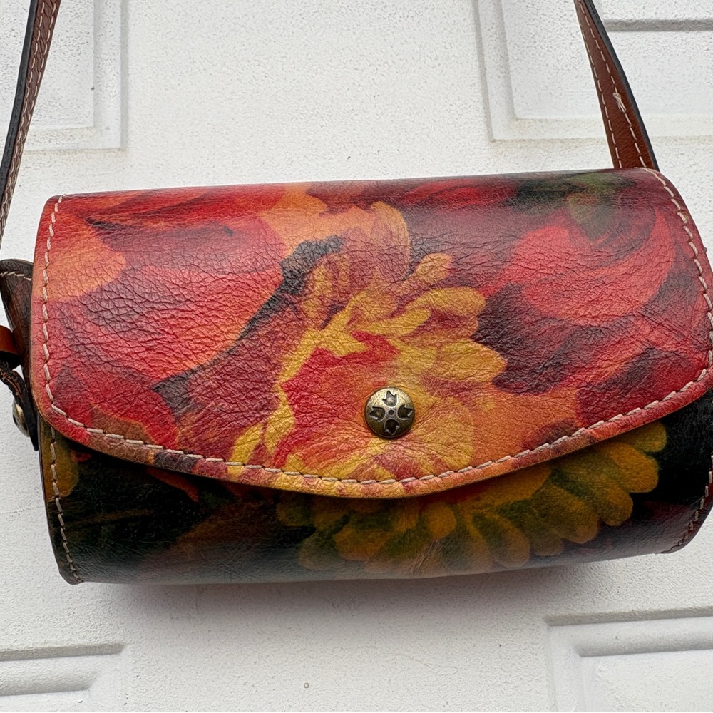 Patricia Nash Heritage Amatrice Floral Leather Mini Barrel Crossbody Bag